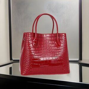 Red Croc Leather Tote – Loud Luxe, Boss Energy, Croc Queen Designer Shoulder Bag